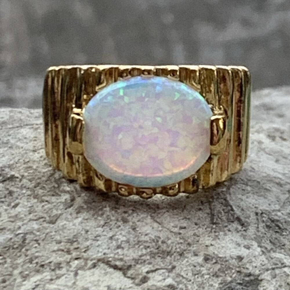 UTC Gold Vermeil over Sterling Silver & Opal Ring Size 4.75